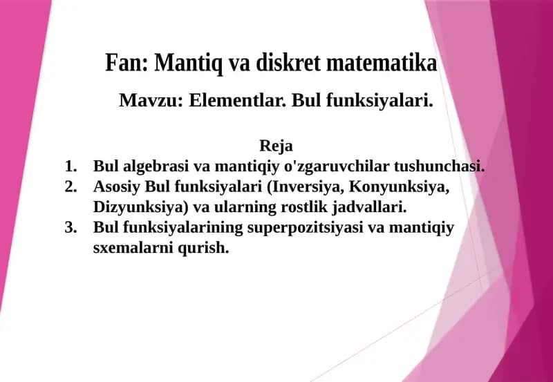 Elementlar. Bul funksiyalari