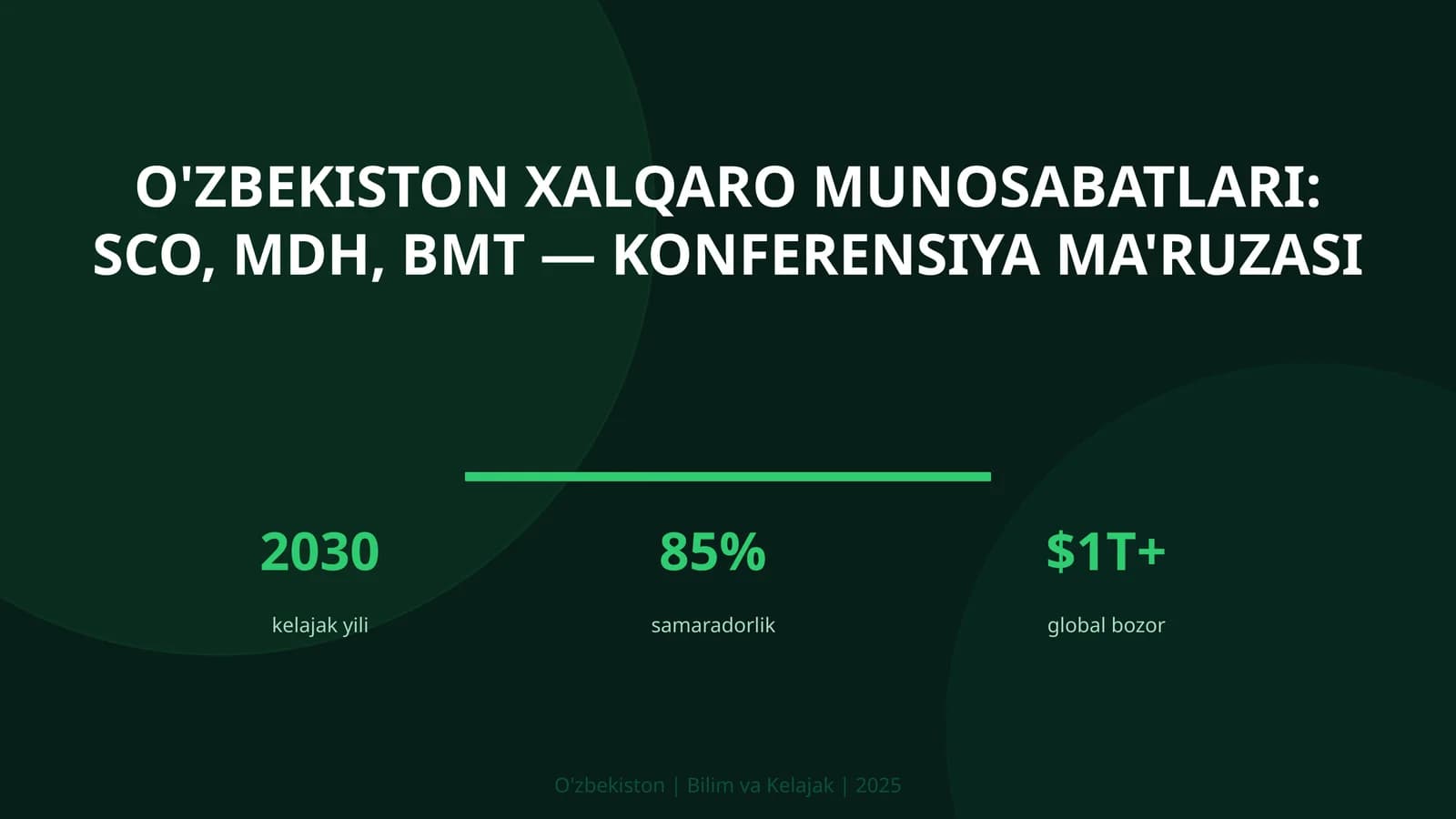 O'zbekiston Xalqaro Munosabatlari: SCO, MDH, BMT — Konferensiya Ma'ruzasi