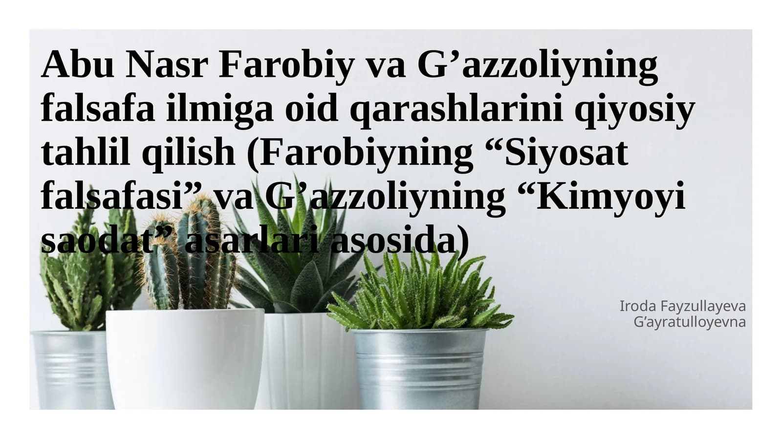 Abu Nasr Farobiy va G’azzoliyning falsafa ilmiga oid qarashlarini qiyosiy tahlil qilish (Farobiyning “Siyosat falsafasi” va G’azzoliyning “Kimyoyi saodat” asarlari asosida)