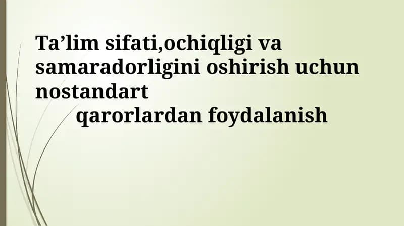 Muammolar va Standart Yechimlar Tahlili