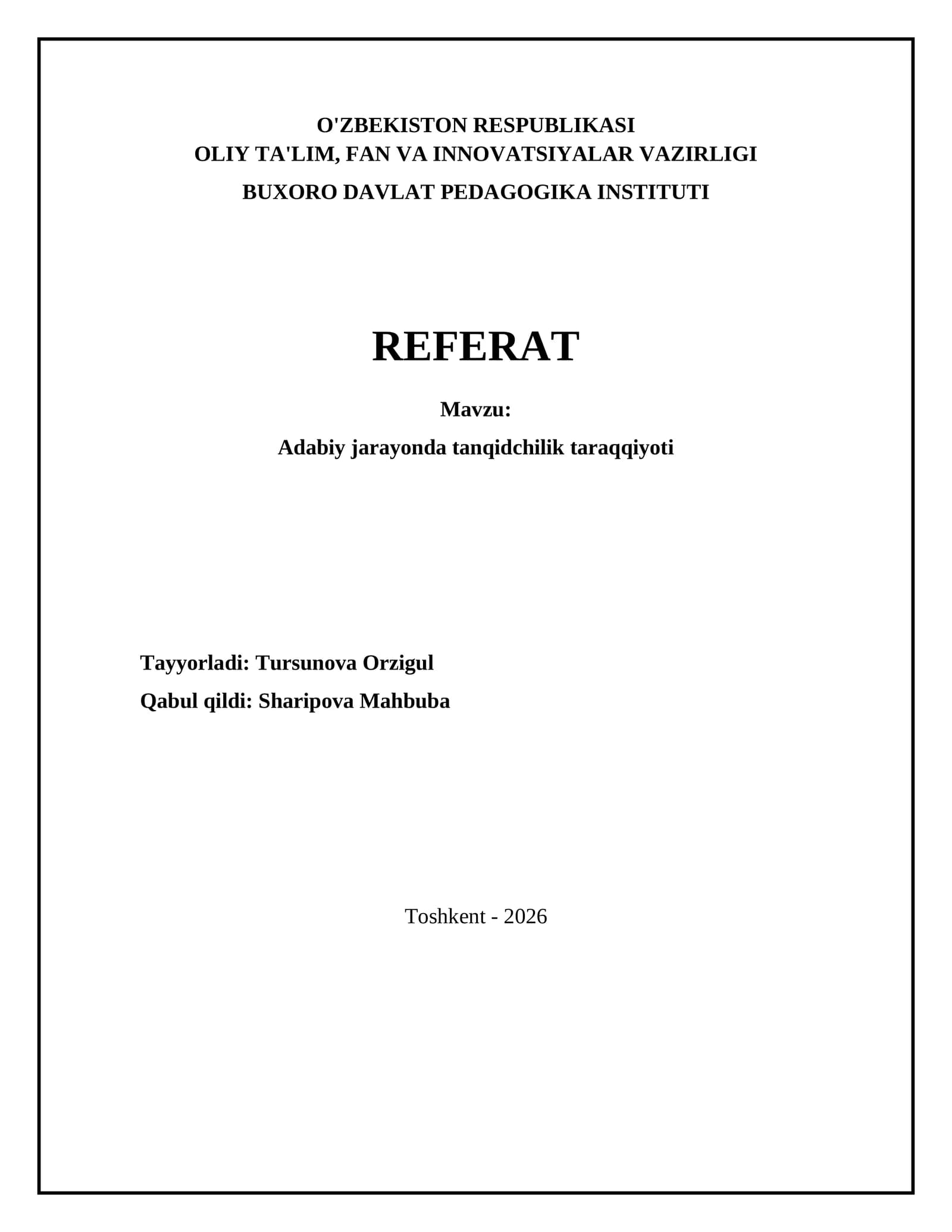 Adabiy jarayonda tanqidchilik taraqqiyoti