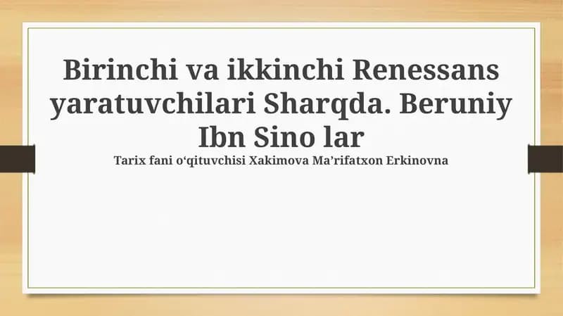 Birinchi va Ikkinchi Uyg'onish Davrlariga Ularning Hisalari