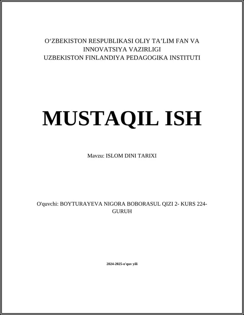 ISLOM DINI TARIXI