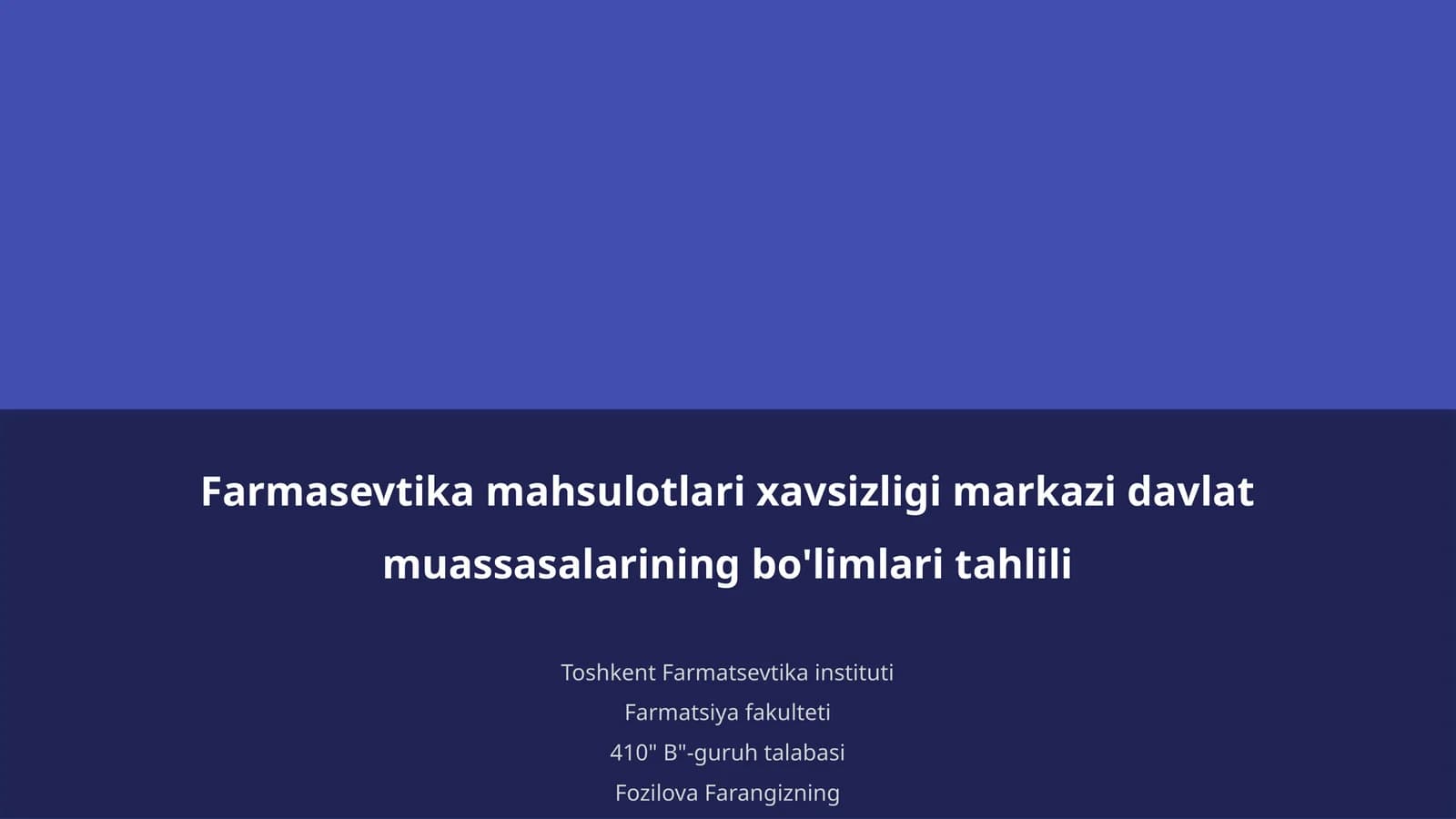 Farmasevtika mahsulotlari xavsizligi markazi davlat muassasalarining bo'limlari tahlili