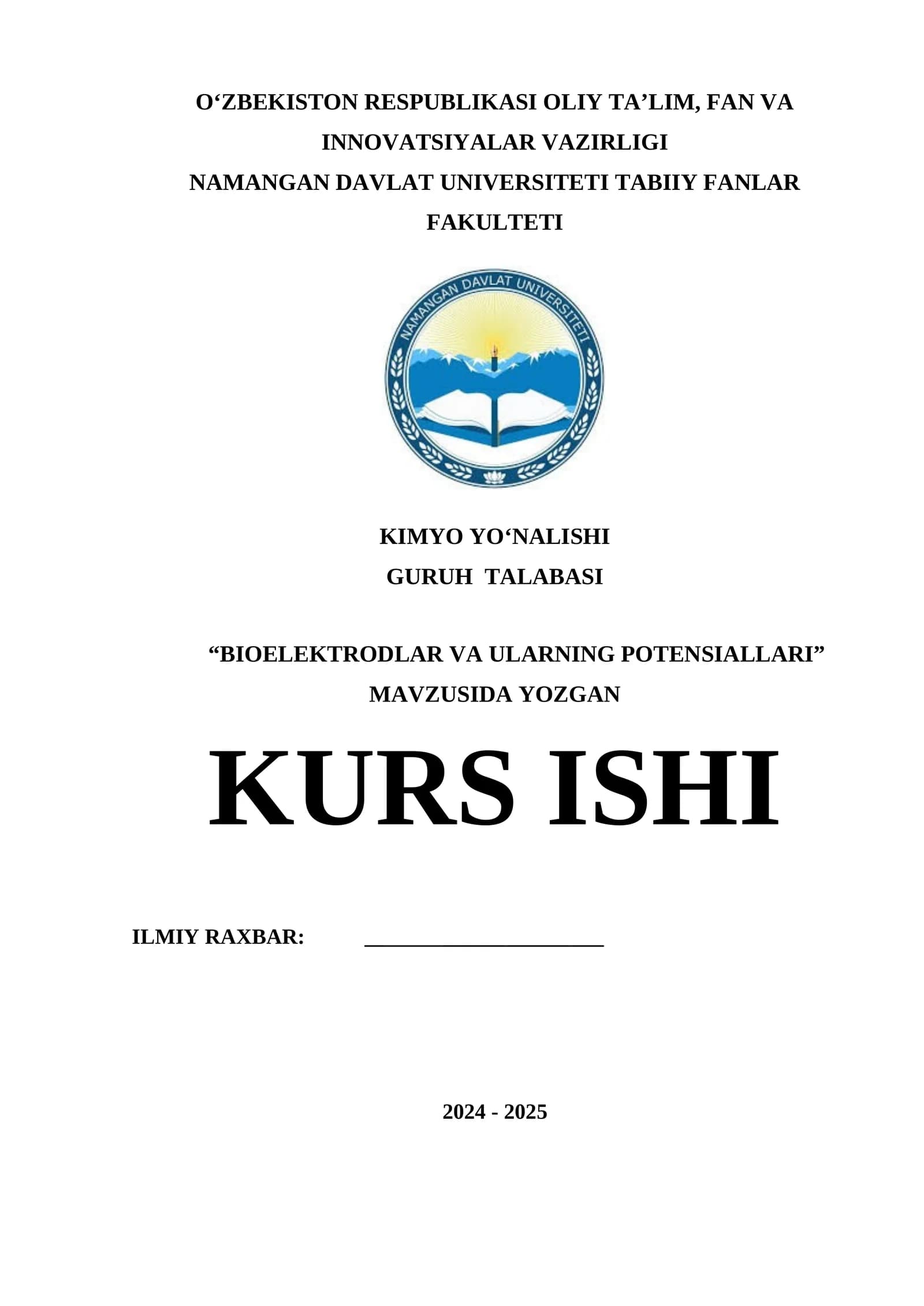 BIOELEKTRODLAR VA ULARNING POTENSIALLARI