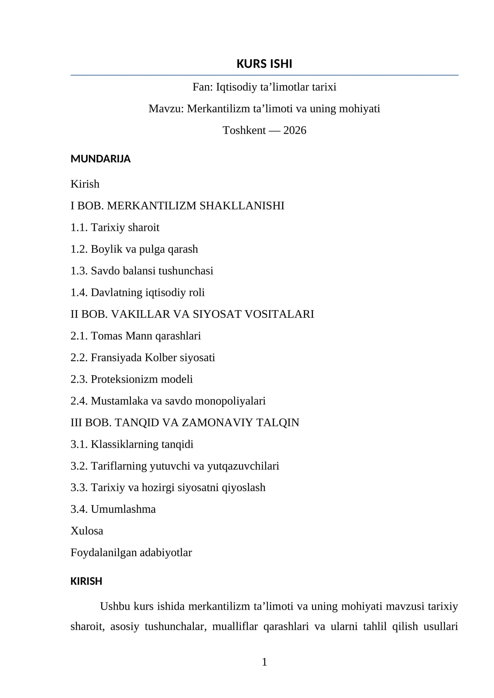 Merkantilizm ta’limoti va uning mohiyati