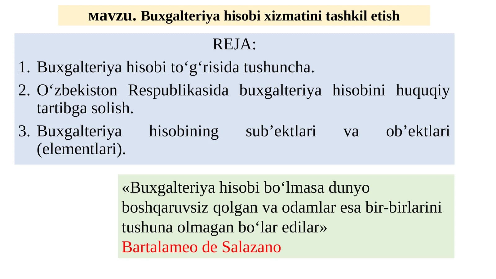 Buxgalteriya hisobi xizmatinitashkil etish