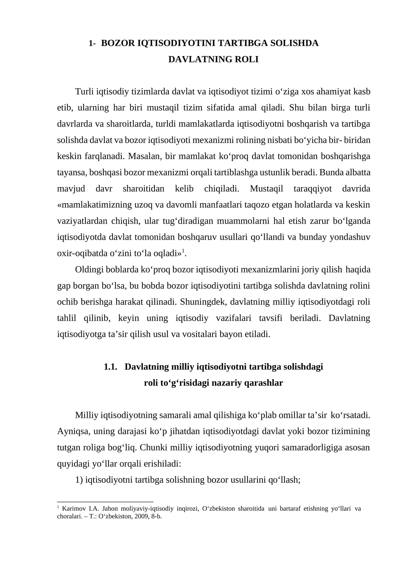 BOZOR IQTISODIYOTINI TARTIBGA SOLISHDA DAVLATNING ROLI