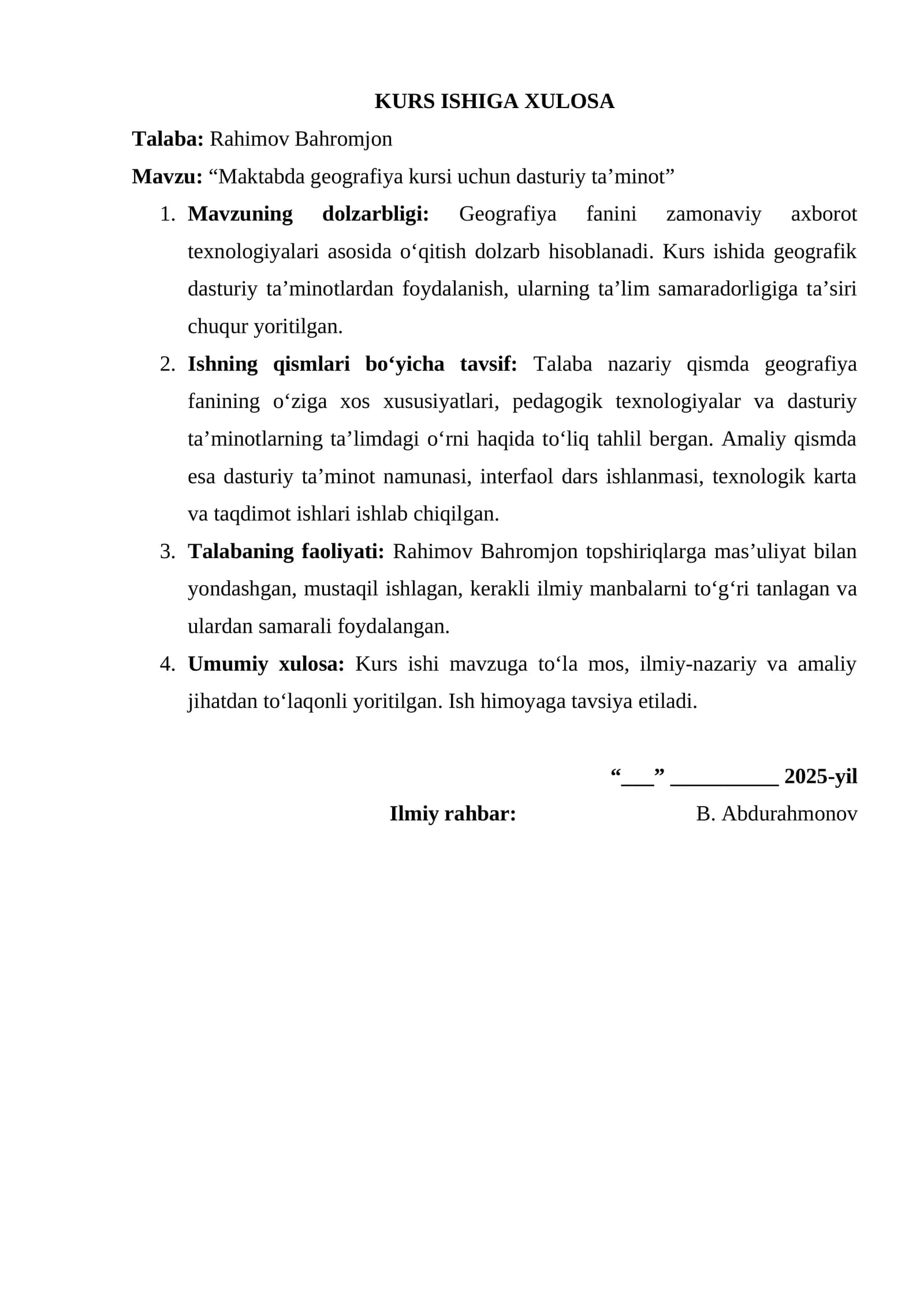 Mavzu: “Maktabda geografiya kursi uchun dasturiy ta’minot”