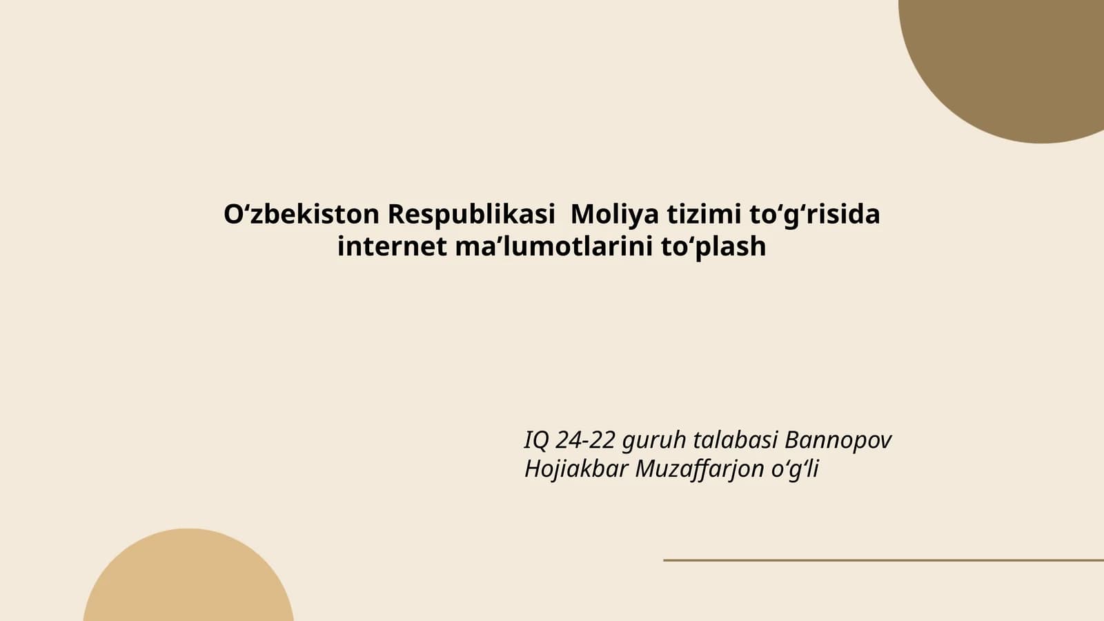 Oʻzbekiston Respublikasi Moliya tizimi toʻgʻrisida internet maʼlumotlarini toʻplash