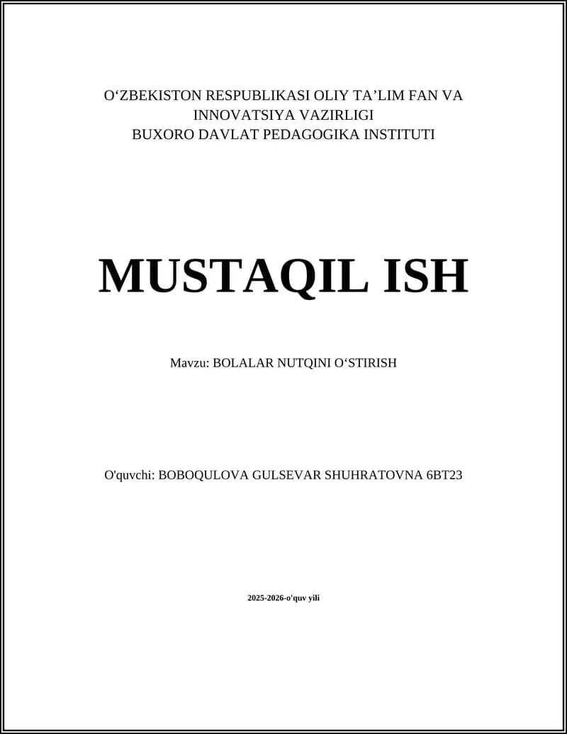 BOLALAR NUTQINI OʻSTIRISH