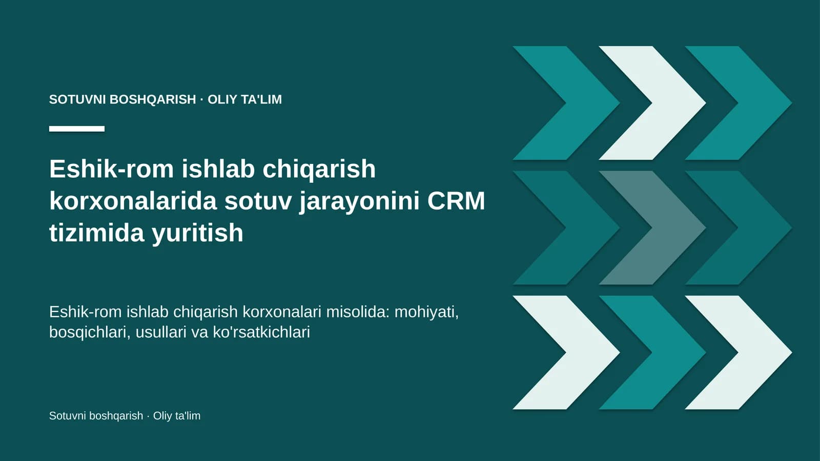 Eshik-rom ishlab chiqarish korxonalarida sotuv jarayonini CRM tizimida yuritish
