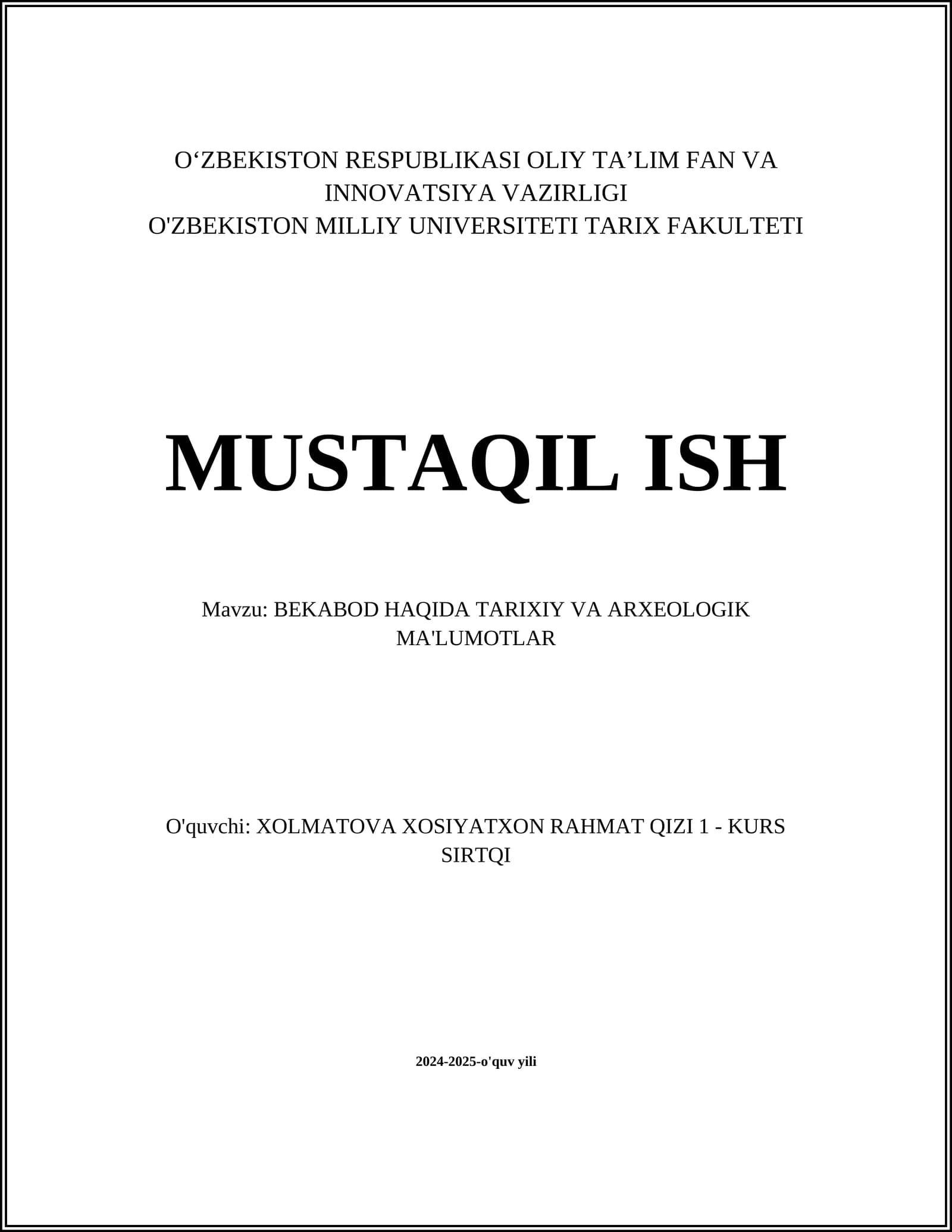 BEKABOD HAQIDA TARIXIY VA ARXEOLOGIK MA'LUMOTLAR