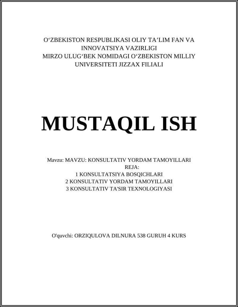KONSULTATIV YORDAM TAMOYILLARI
