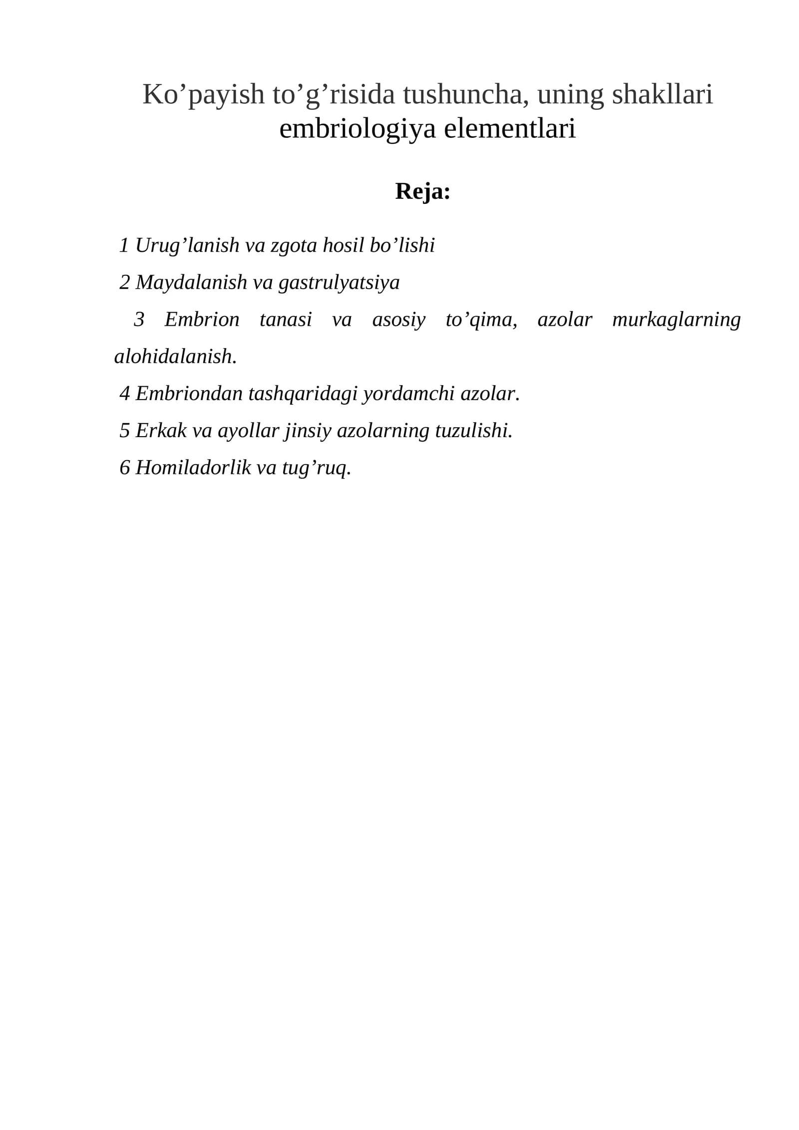 Embriologiya elementlari