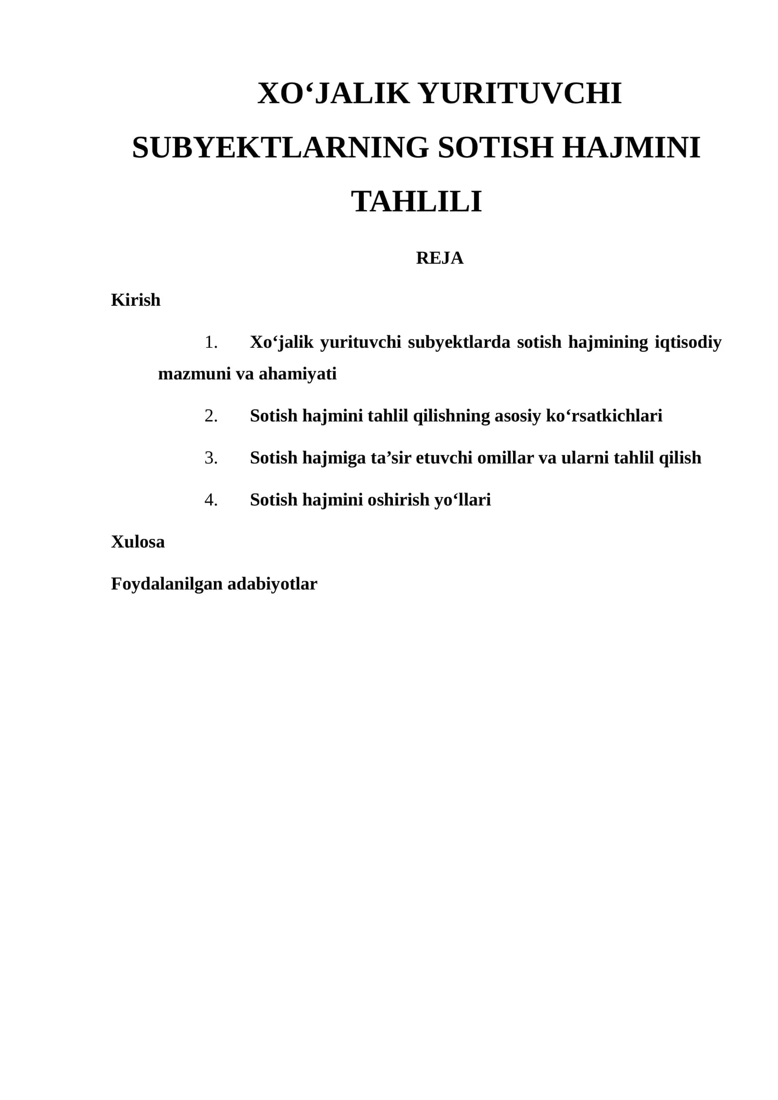 XO‘JALIK YURITUVCHI SUBYEKTLARNING SOTISH HAJMINI TAHLILI