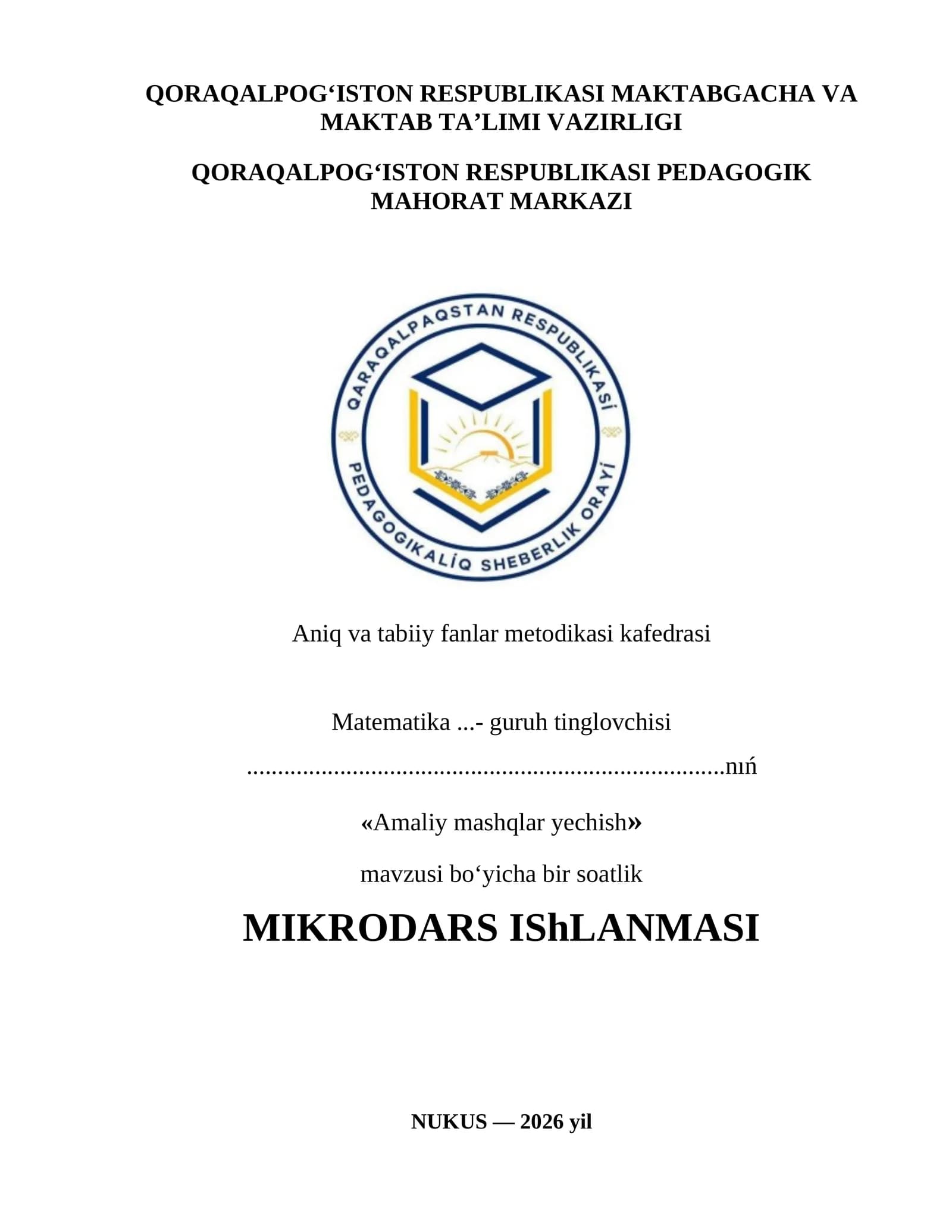 «Amaliy mashqlar yechish»