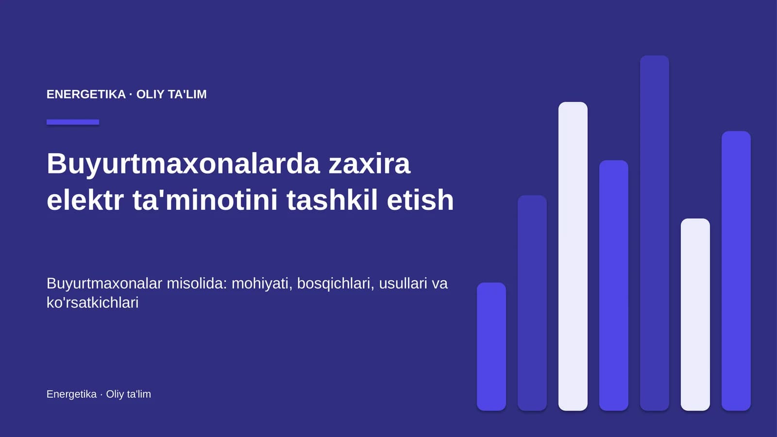 Buyurtmaxonalarda zaxira elektr ta'minotini tashkil etish