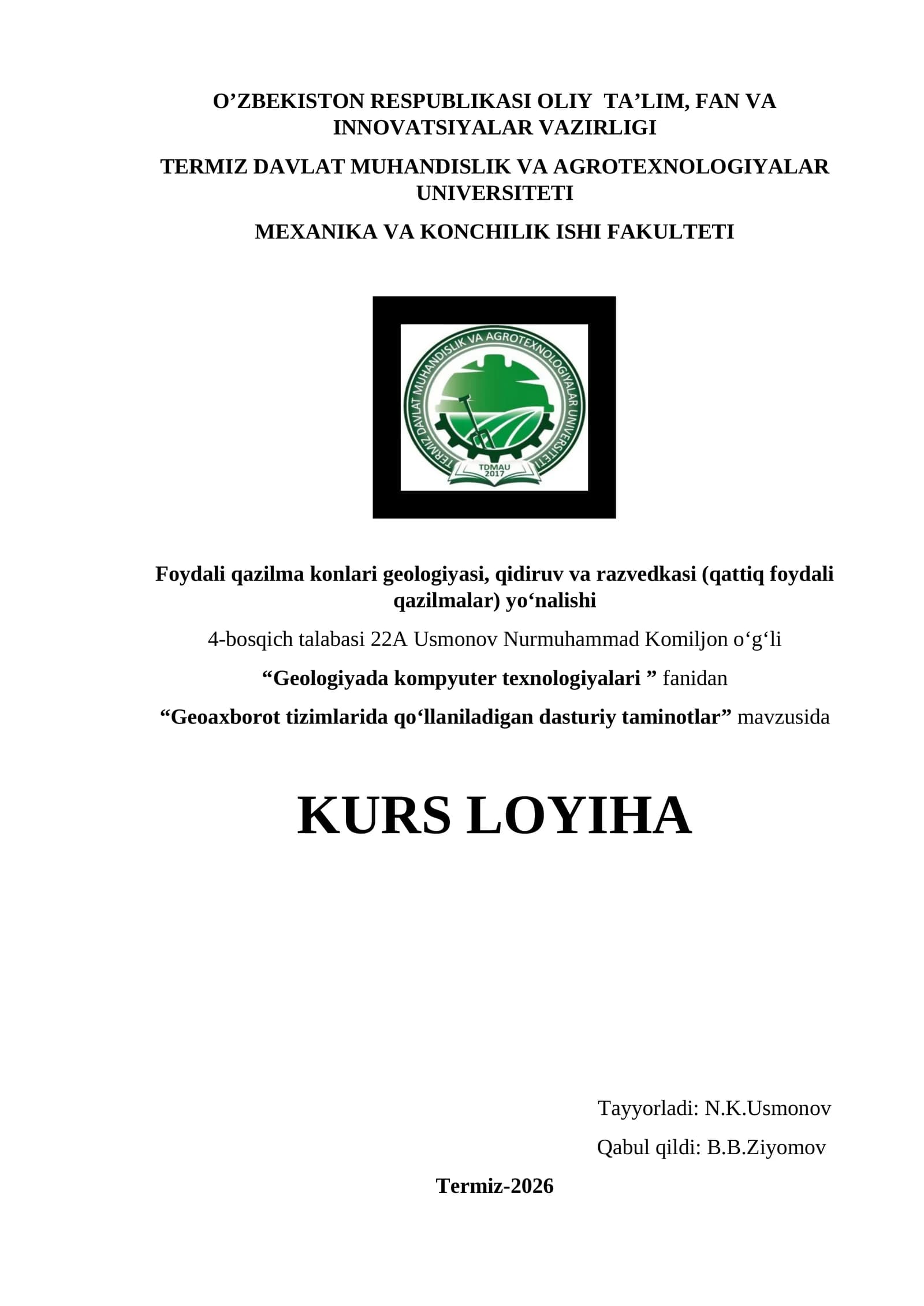 Geoaxborot tizimlarida qo’llaniladigan dasturiy taminotlar