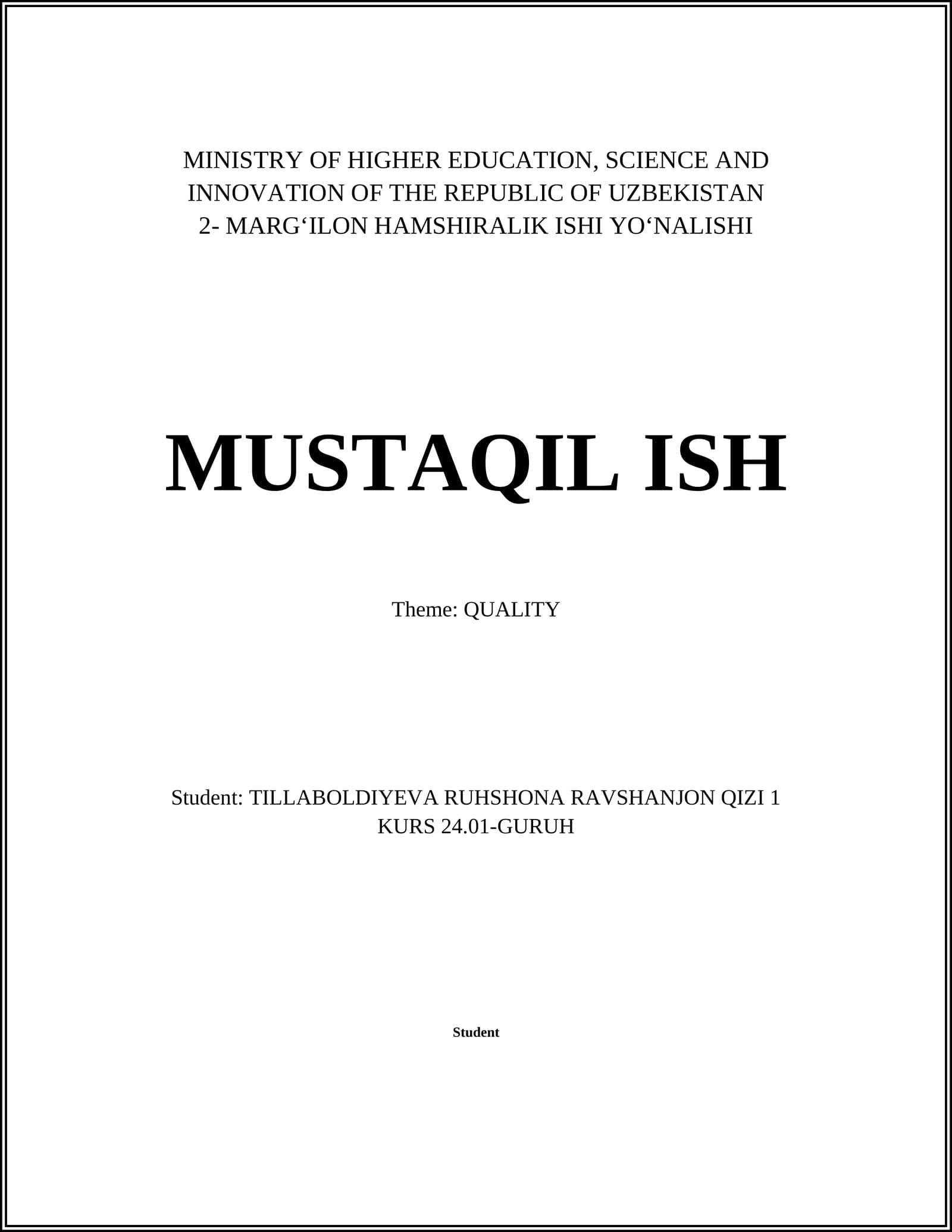 2- MARGʻILON HAMSHIRALIK ISHI YOʻNALISHI