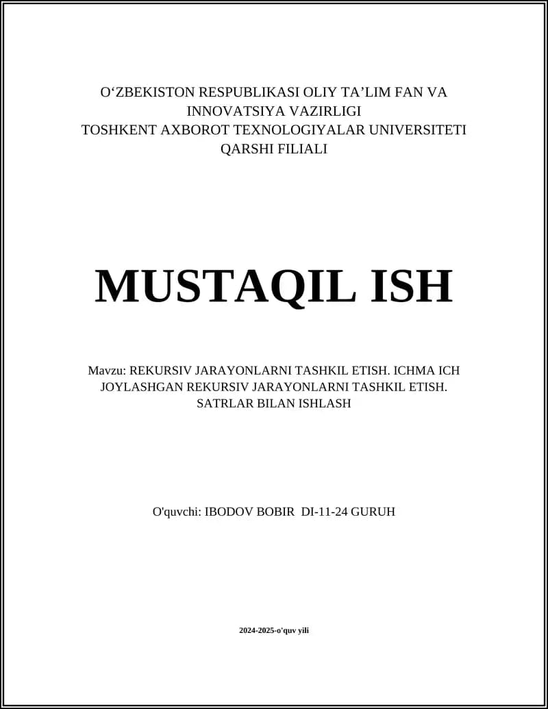 REKURSIV JARAYONLARNI TASHKIL ETISH