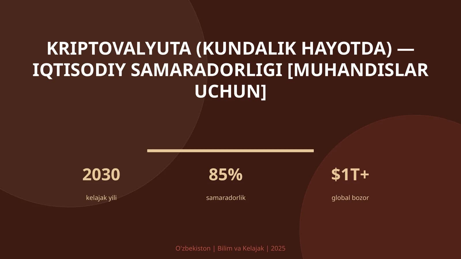 KRIPTOVALYUTA (KUNDALIK HAYOTDA) — IQTISODIY SAMARADORLIGI [MUHANDISLAR UCHUN]