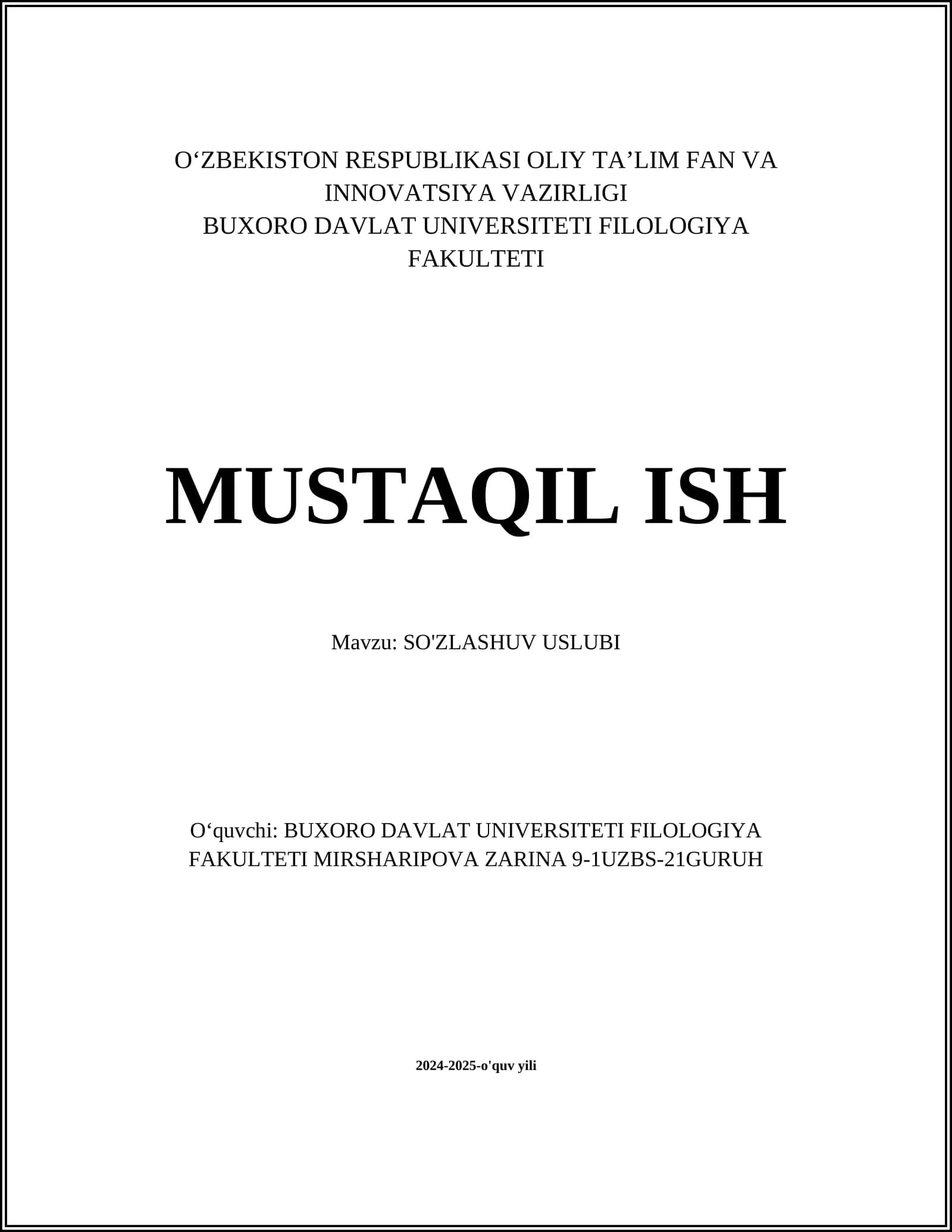 SO'ZLASHUV USLUBI