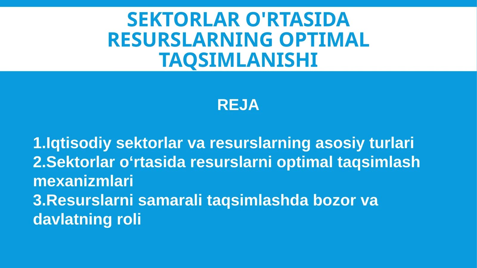 Sektorlar o'rtasida resurslarning optimal taqsimlanishi