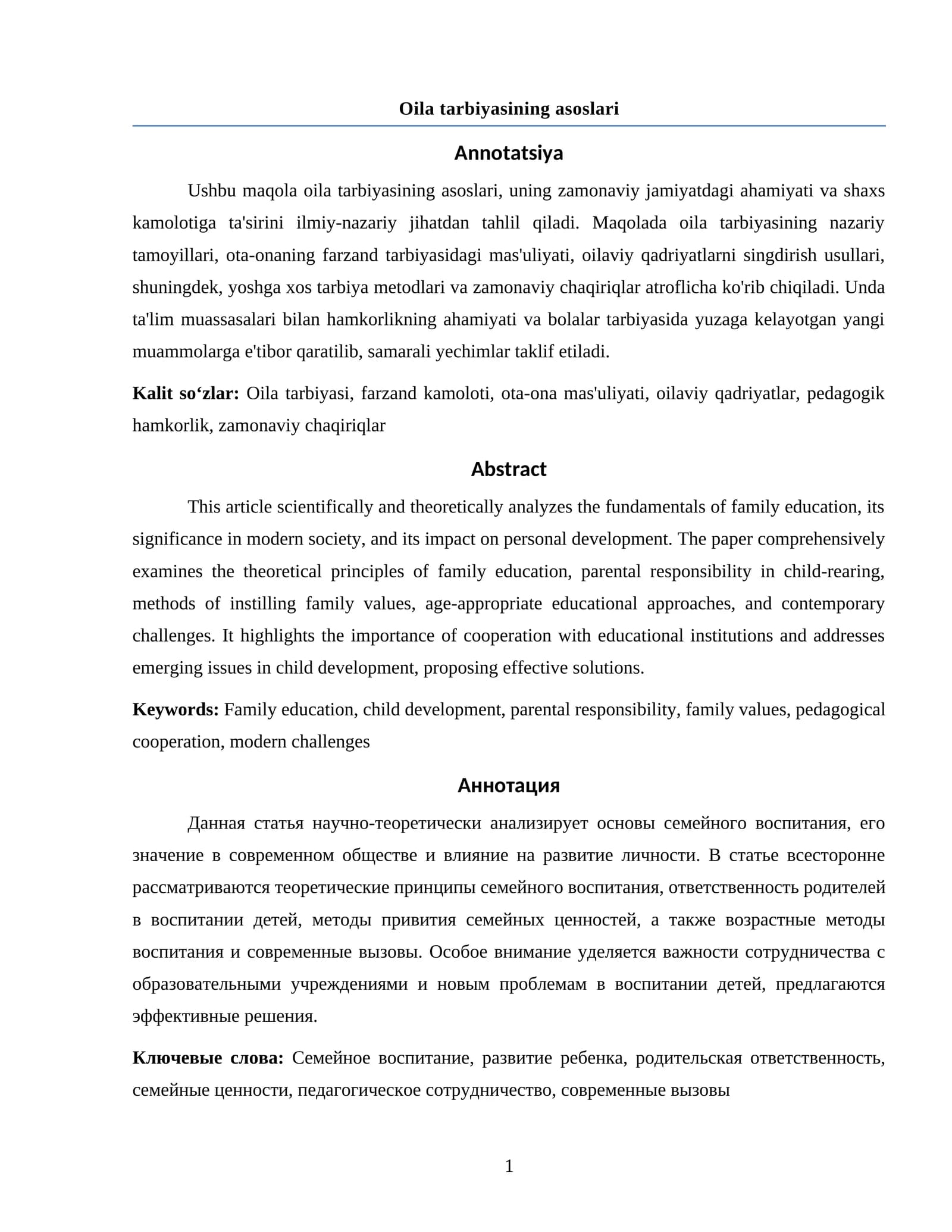 Oila tarbiyasining asoslari