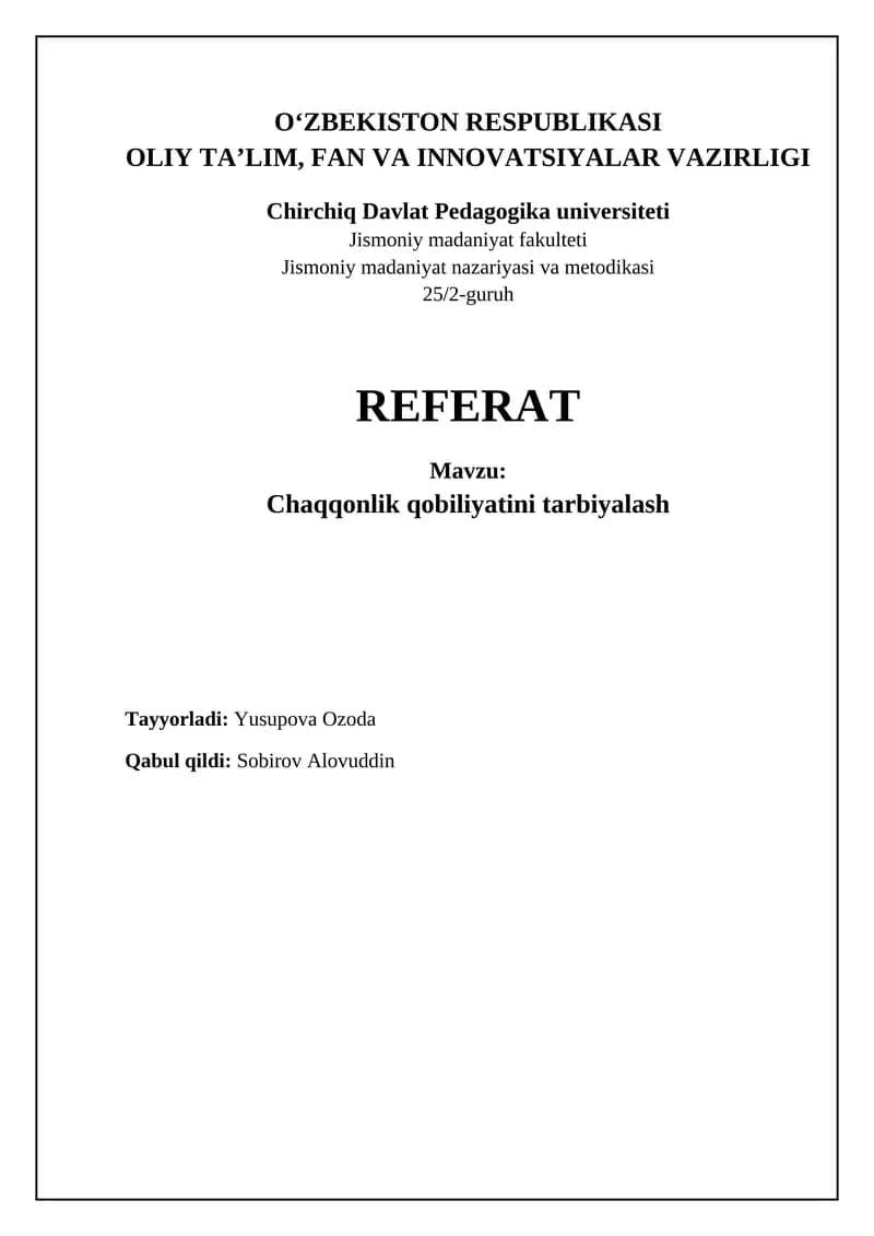 Chaqqonlik qobiliyatini tarbiyalash