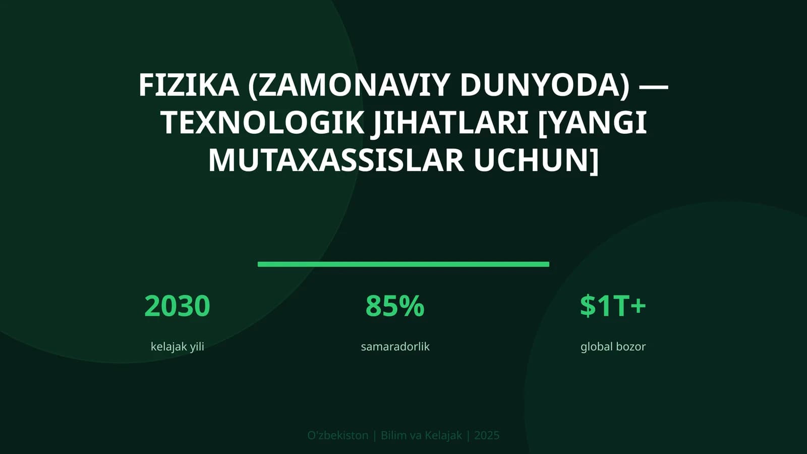 FIZIKA (ZAMONAVIY DUNYODA) — TEXNOLOGIK JIHATLARI [YANGI MUTAXASSISLAR UCHUN]