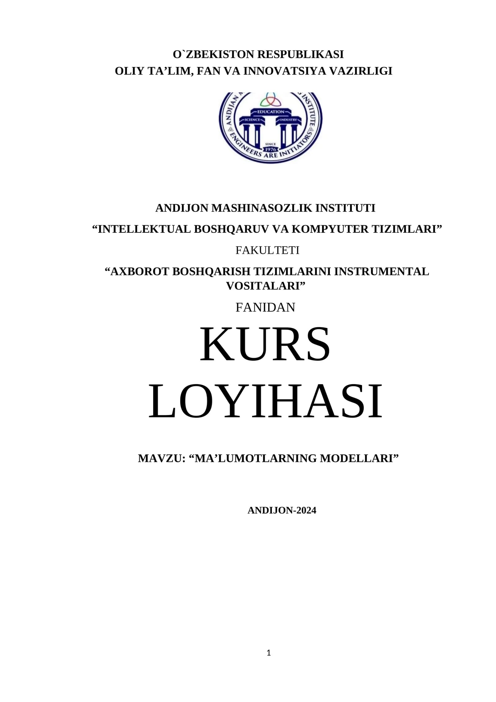 MA’LUMOTLARNING MODELLARI