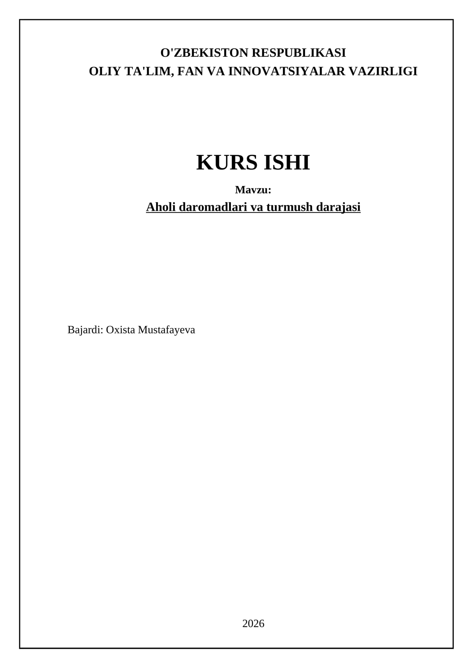 Aholi daromadlari va turmush darajasi