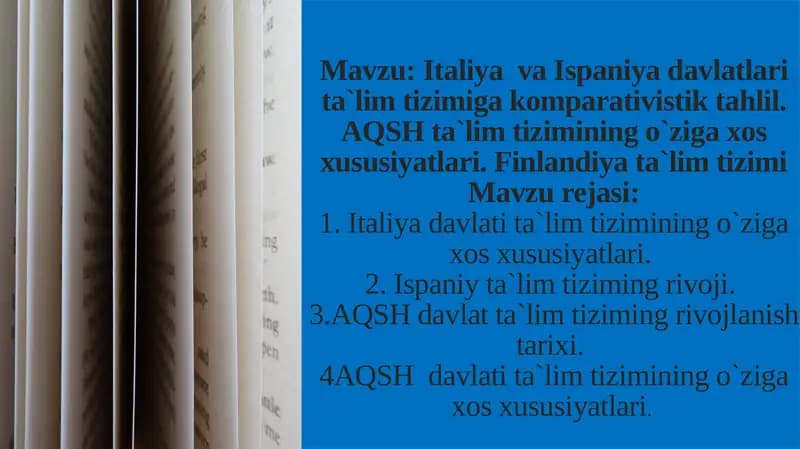 Italiya va Ispaniya davlatlari ta`lim tizimiga komparativistik tahlil