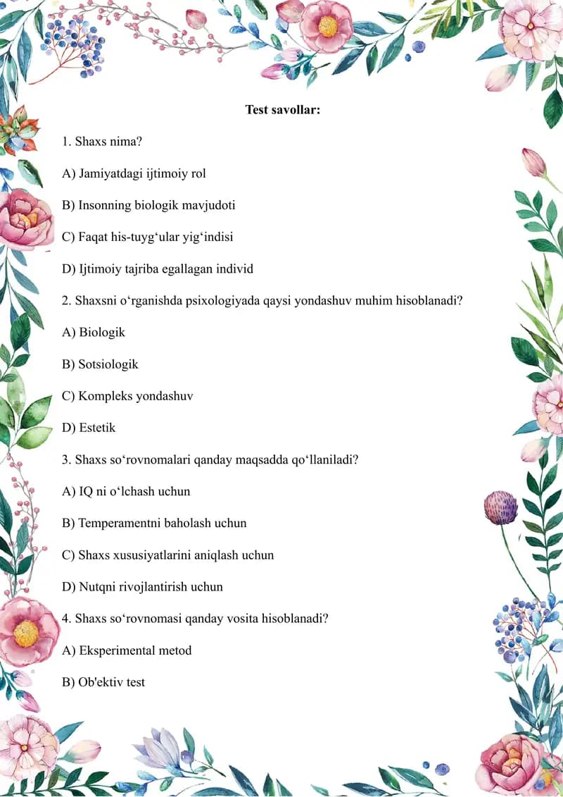 PSIXOLOGIYADAN TEST