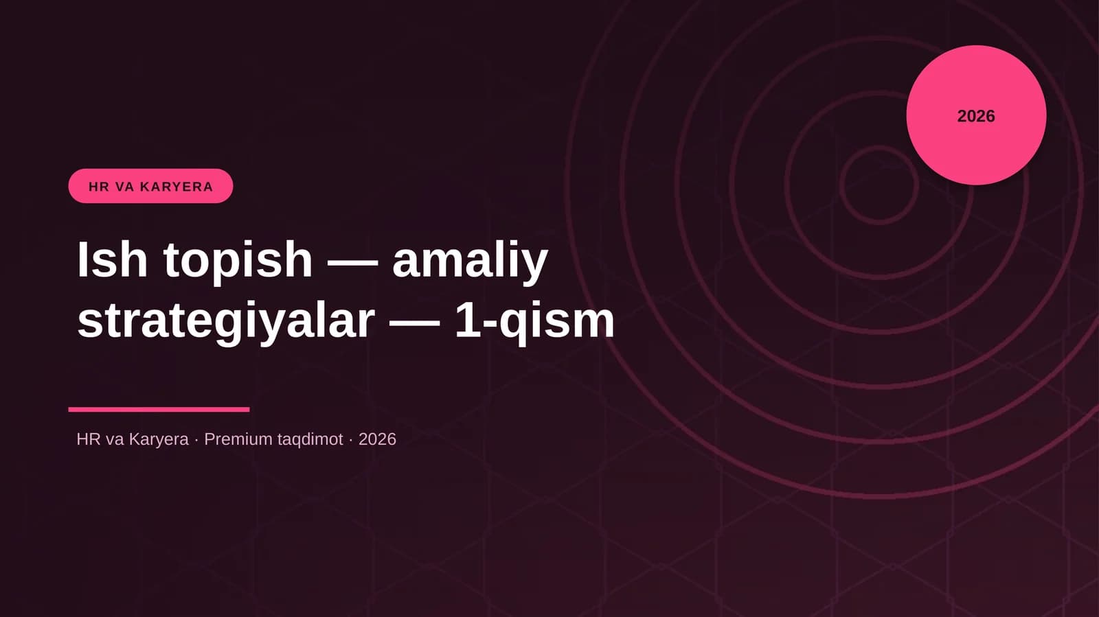 Ish topish — amaliy strategiyalar — 1-qism