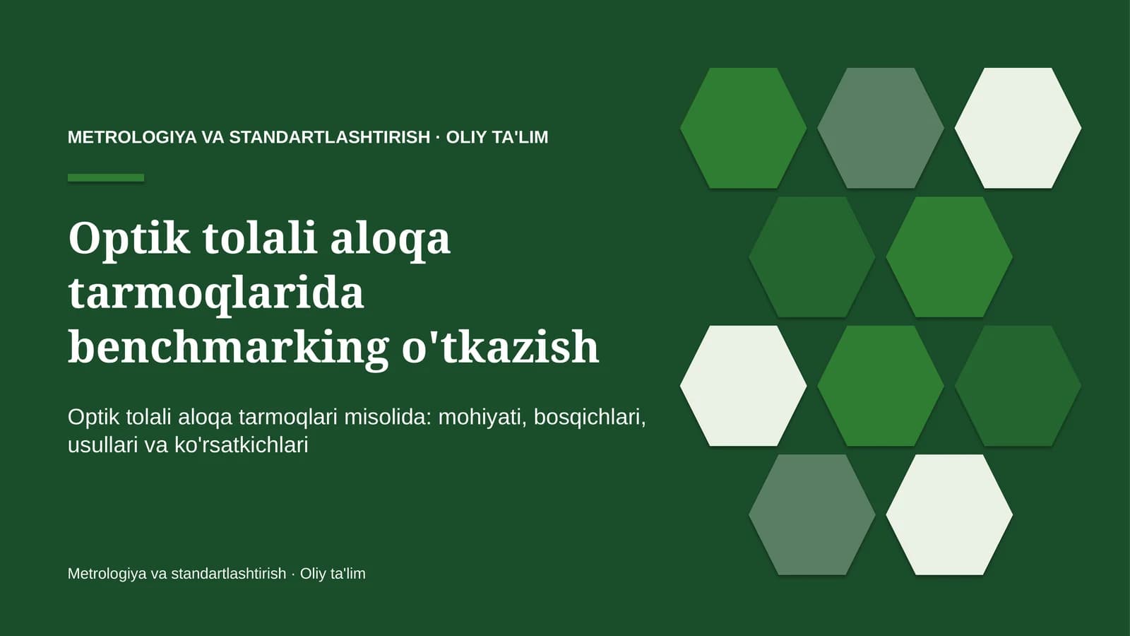 Optik tolali aloqa tarmoqlarida benchmarking o'tkazish