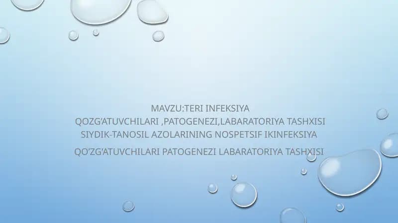 teri infeksiya qozg’atuvchilari ,patogenezi,labaratoriya tashxisi siydik-tanosil azolarining nospetsif ikinfeksiya  Qo’zg’atuvchilari patogenezi labaratoriya tashxisi