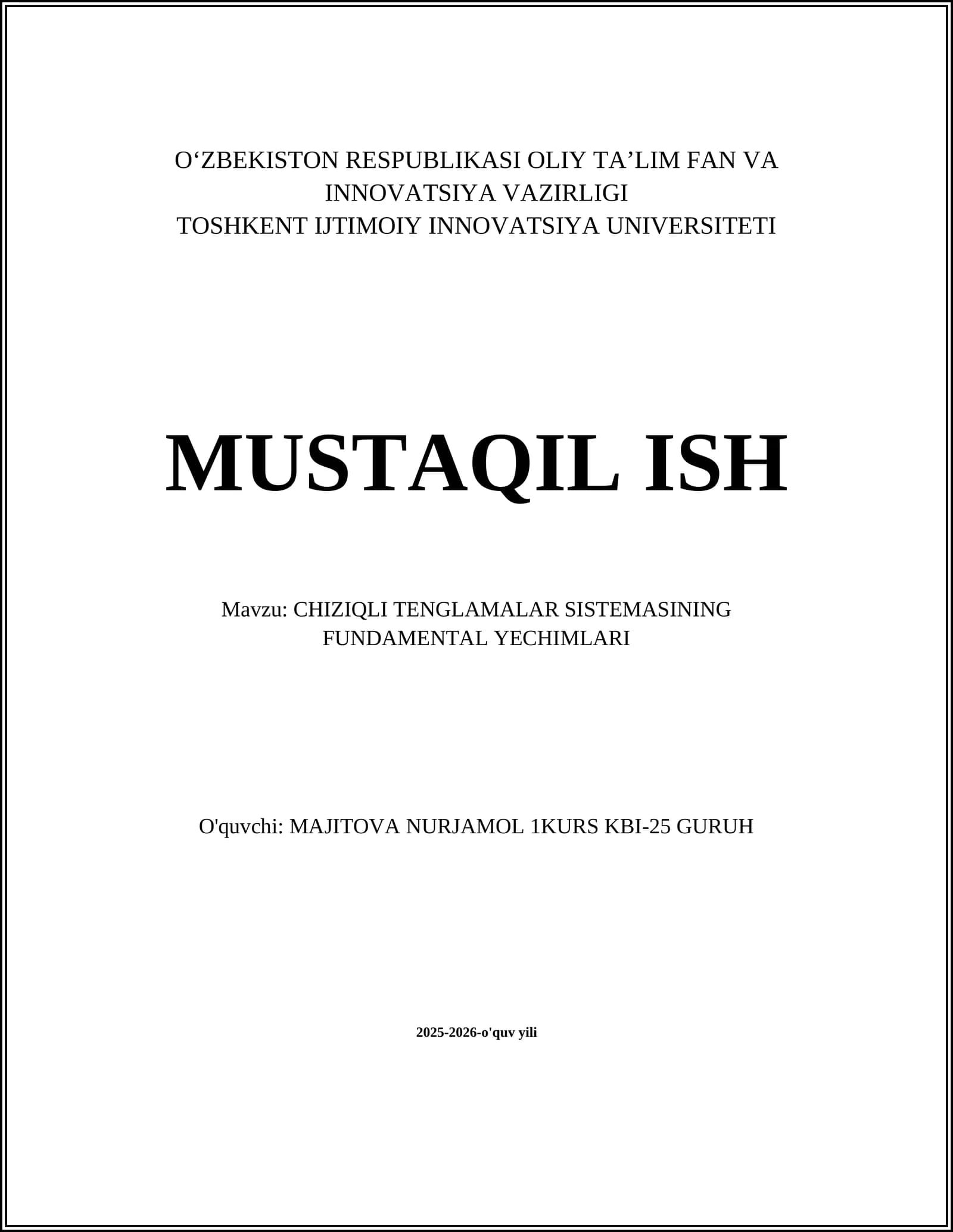 CHIZIQLI TENGLAMALAR SISTEMASINING FUNDAMENTAL YECHIMLARI