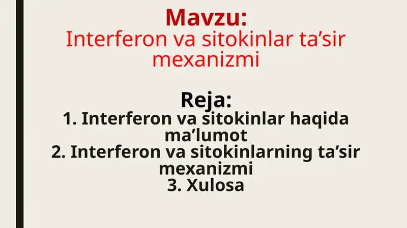 Interferon va sitokinlar ta’sir mexanizmi