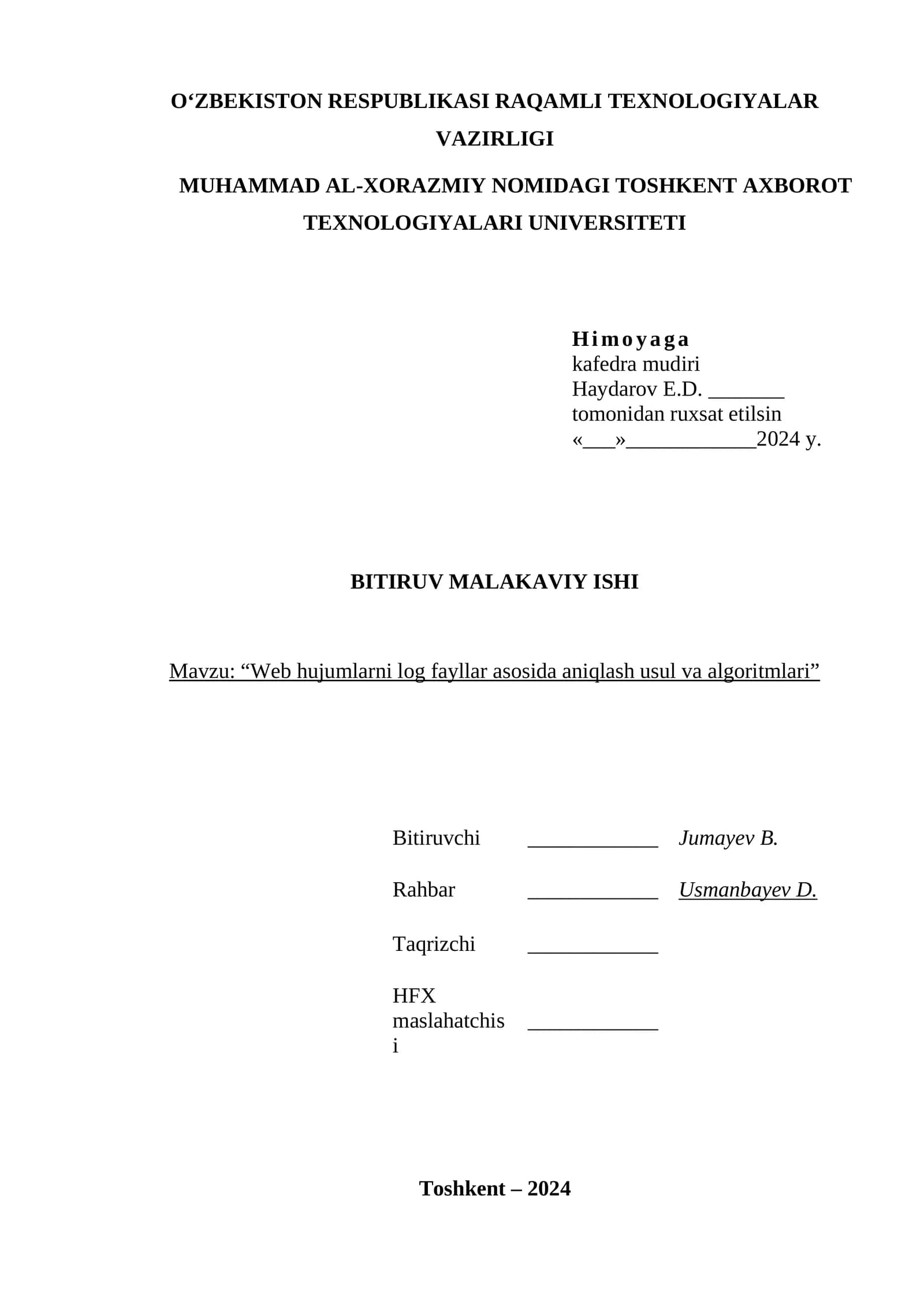 Web hujumlarni log fayllar asosida aniqlash usul va algoritmlari