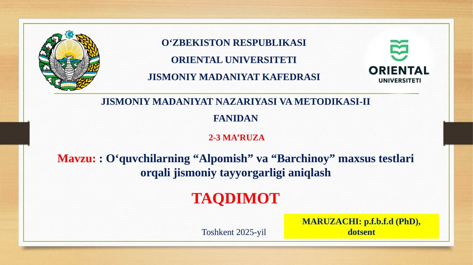 "Alpomish" va "Barchinoy" maxsus testlari