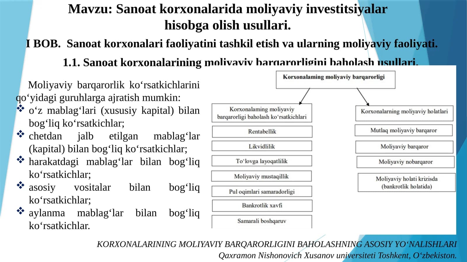 Sanoat korxonalarida moliyaviy investitsiyalar hisobga olish usullari