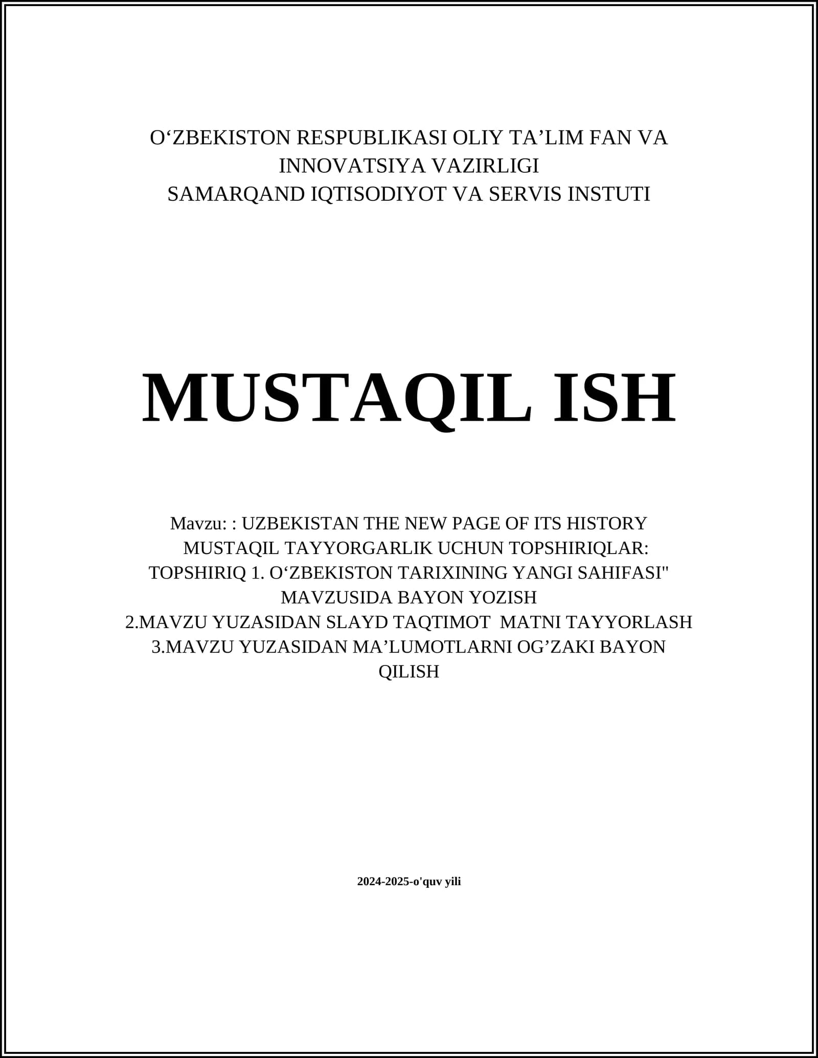 UZBEKISTAN THE NEW PAGE OF ITS HISTORY