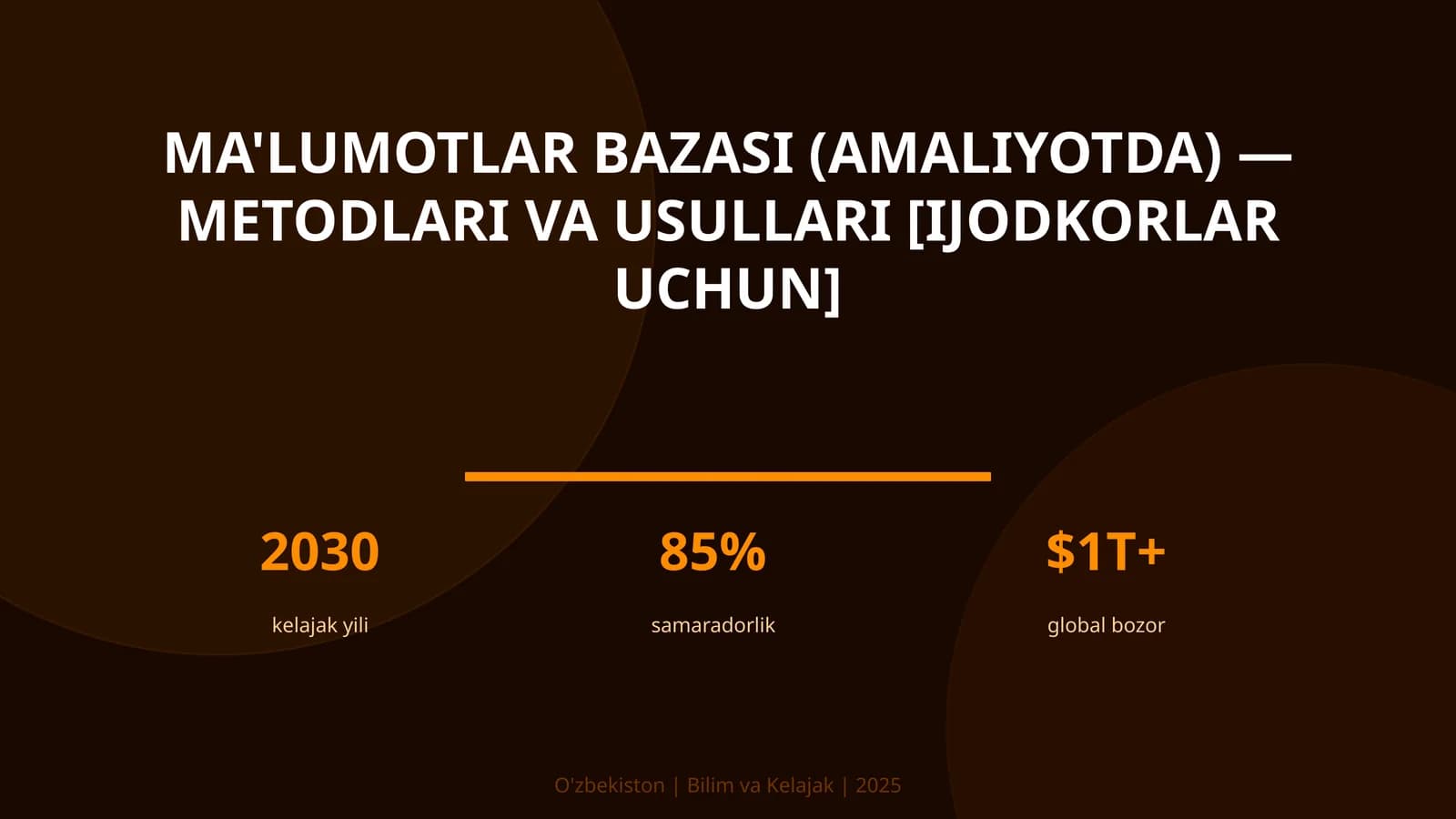 MA'LUMOTLAR BAZASI (AMALIYOTDA) — METODLARI VA USULLARI [IJODKORLAR UCHUN]