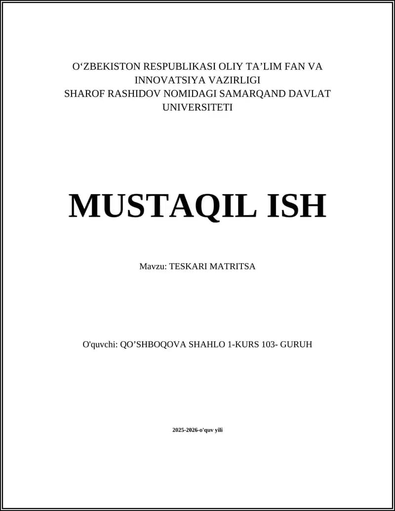 TESKARI MATRITSA
