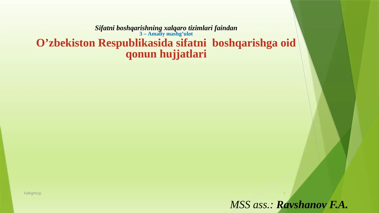O’zbekiston Respublikasida sifatni  boshqarishga oid qonun hujjatlari