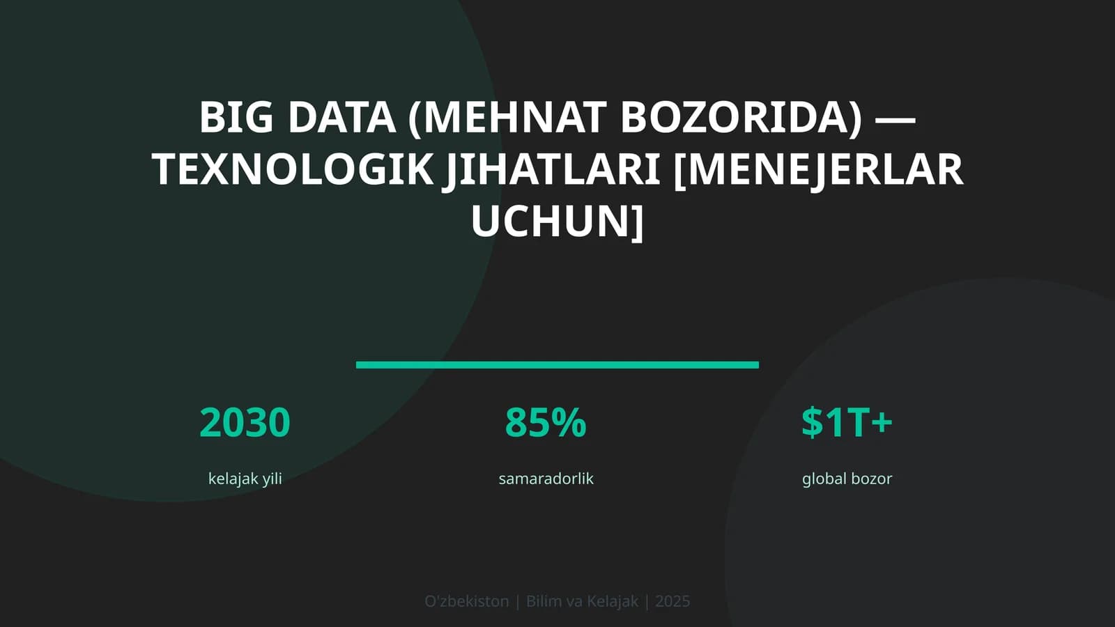 BIG DATA (MEHNAT BOZORIDA) — TEXNOLOGIK JIHATLARI [MENEJERLAR UCHUN]
