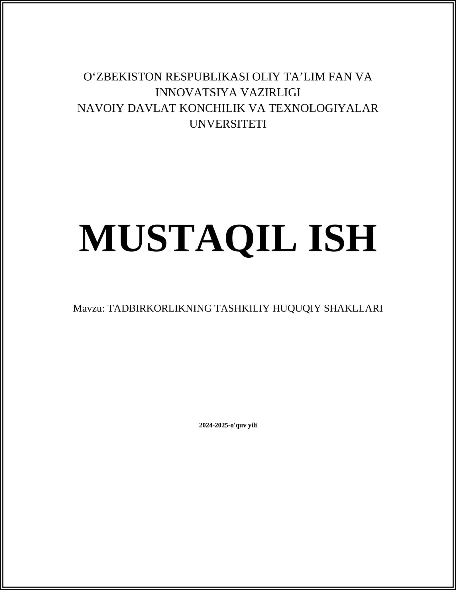 TADBIRKORLIKNING TASHKILIY HUQUQIY SHAKLLARI
