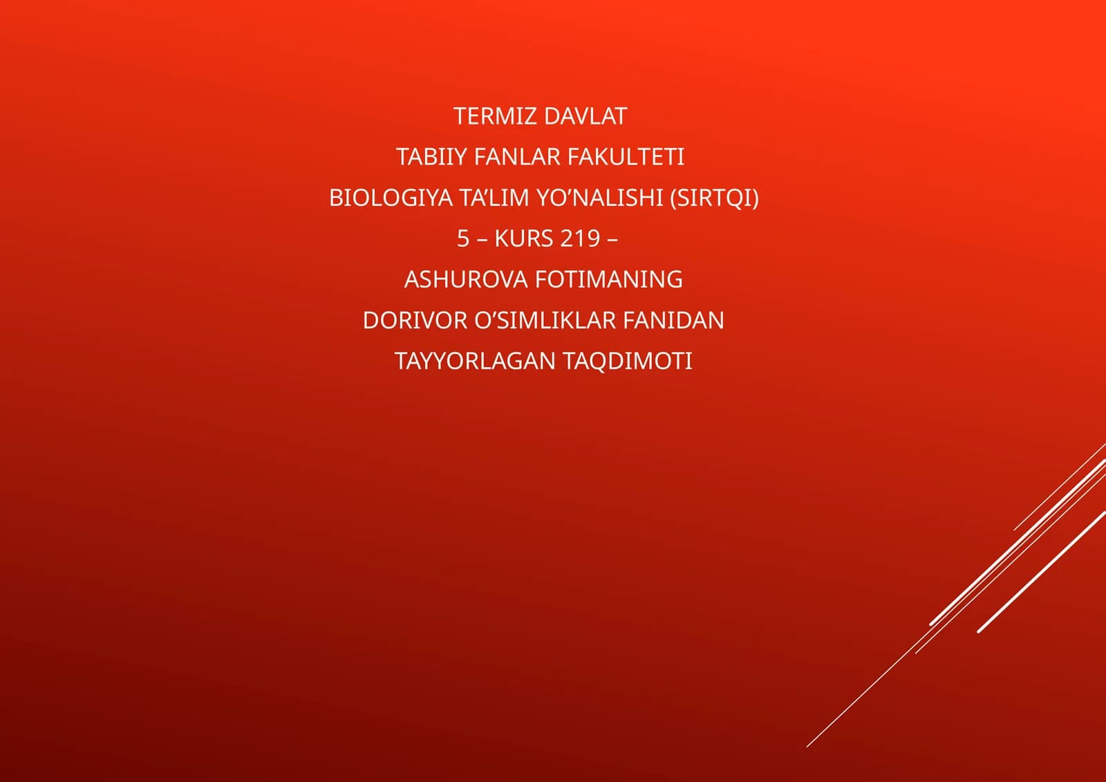 DORIVOR O'SIMLIKLAR TAQDIMOTI